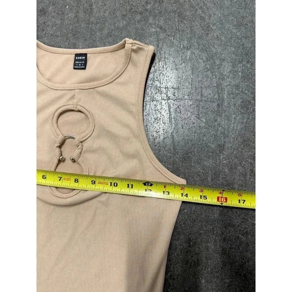 SHEIN Cut Out Cream Mini Dress Form Fitting Sleeveless Party Casual Sz Small - Picture 2 of 8